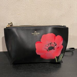 Kate Spade Ooh La La Poppy Hilarie Black Red Leather Cosmetic Bag Pouch Clutch
